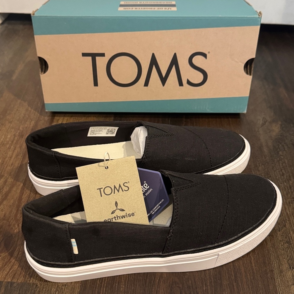 TOMS Black Canvas Slip-Ons - Picture 2 of 4